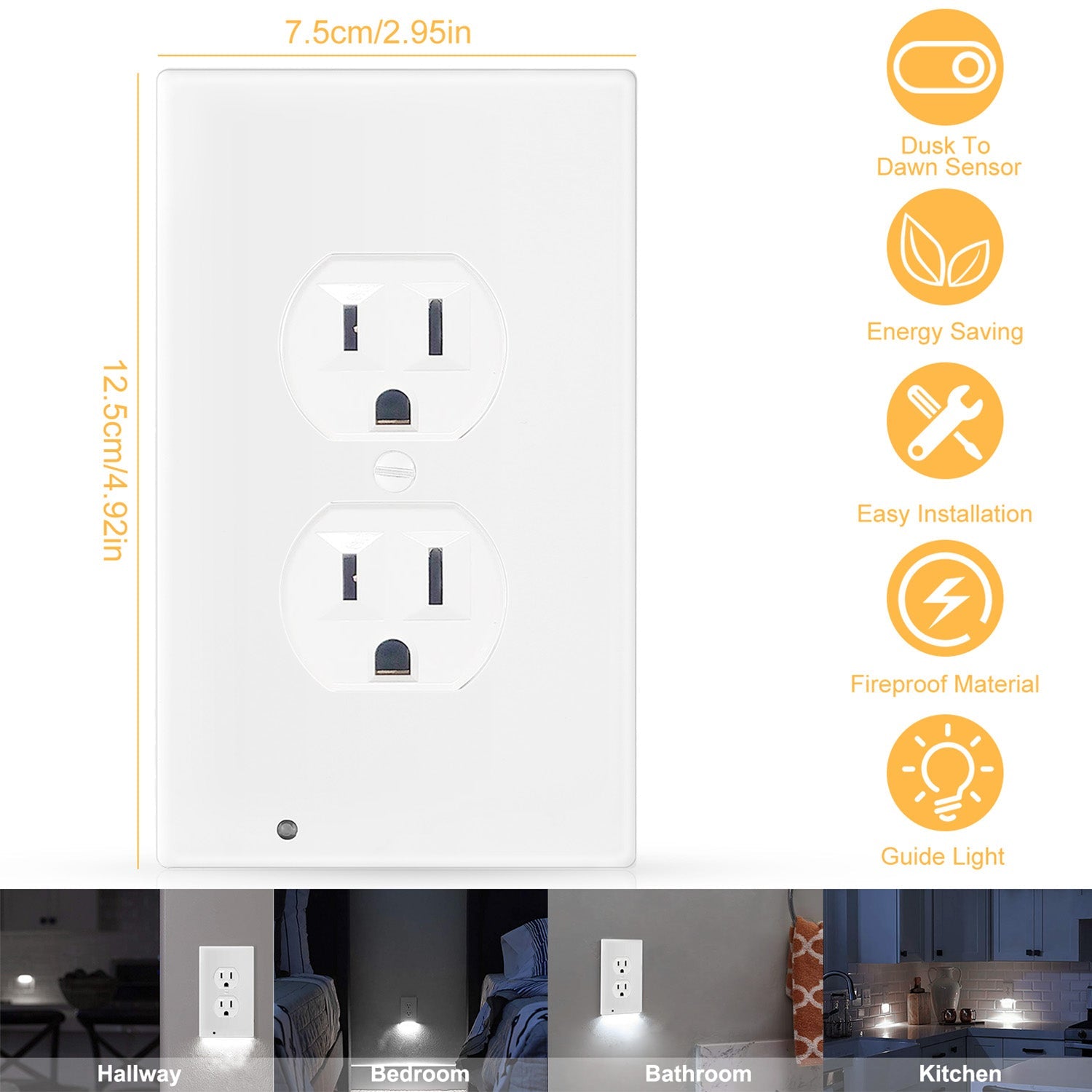 US Wall Outlet Cover Wall Plate with 3-LED Dusk To Down Sensor Night Lights For Sale Online