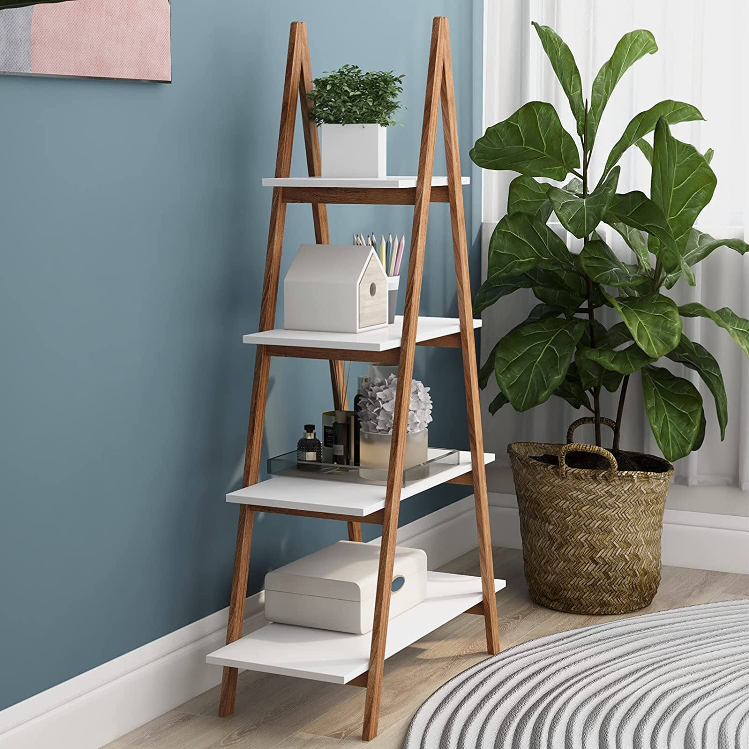 4-Tier Bookshelf Wooden Ladder Shelf Wooden Bookcase A- Shaped Buy Cheap Free Shipping