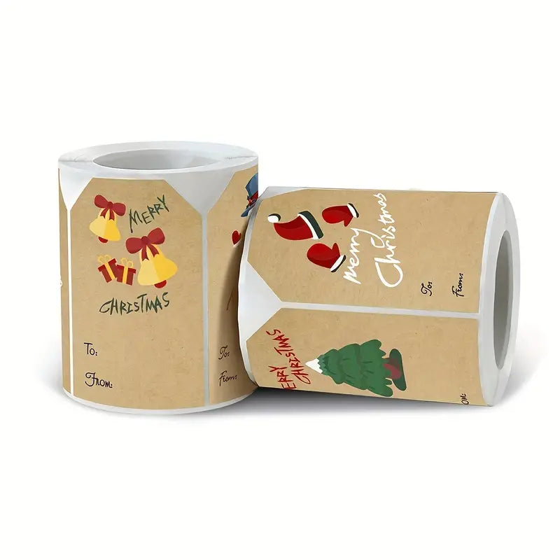 250 Pieces/Roll Christmas Stickers - 2x3 Kraft Paper Tree Socks Snowman Elk Merry Christmas Outlet Clearance