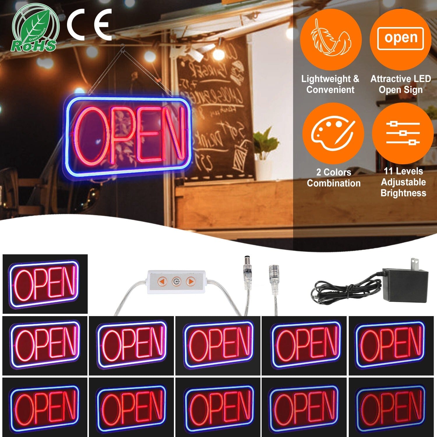 LED Open Sign Advertisement Board with 11 Levels Adjustable Brightness Clearance Footaction