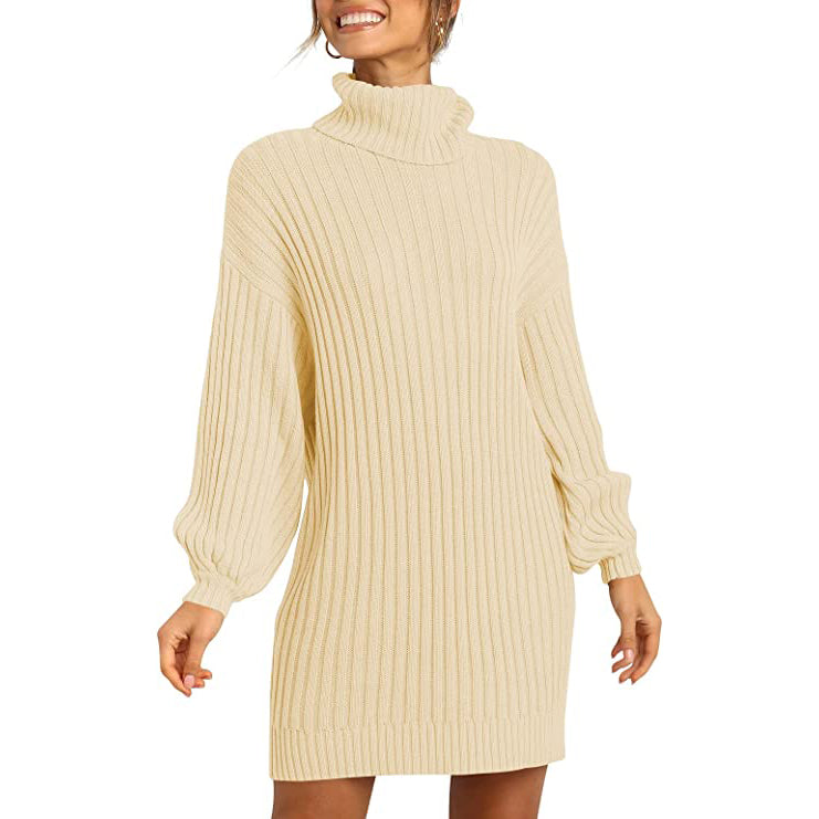 Women's Turtleneck Long Lantern Sleeve Casual Loose Oversized Sweater Dress Online