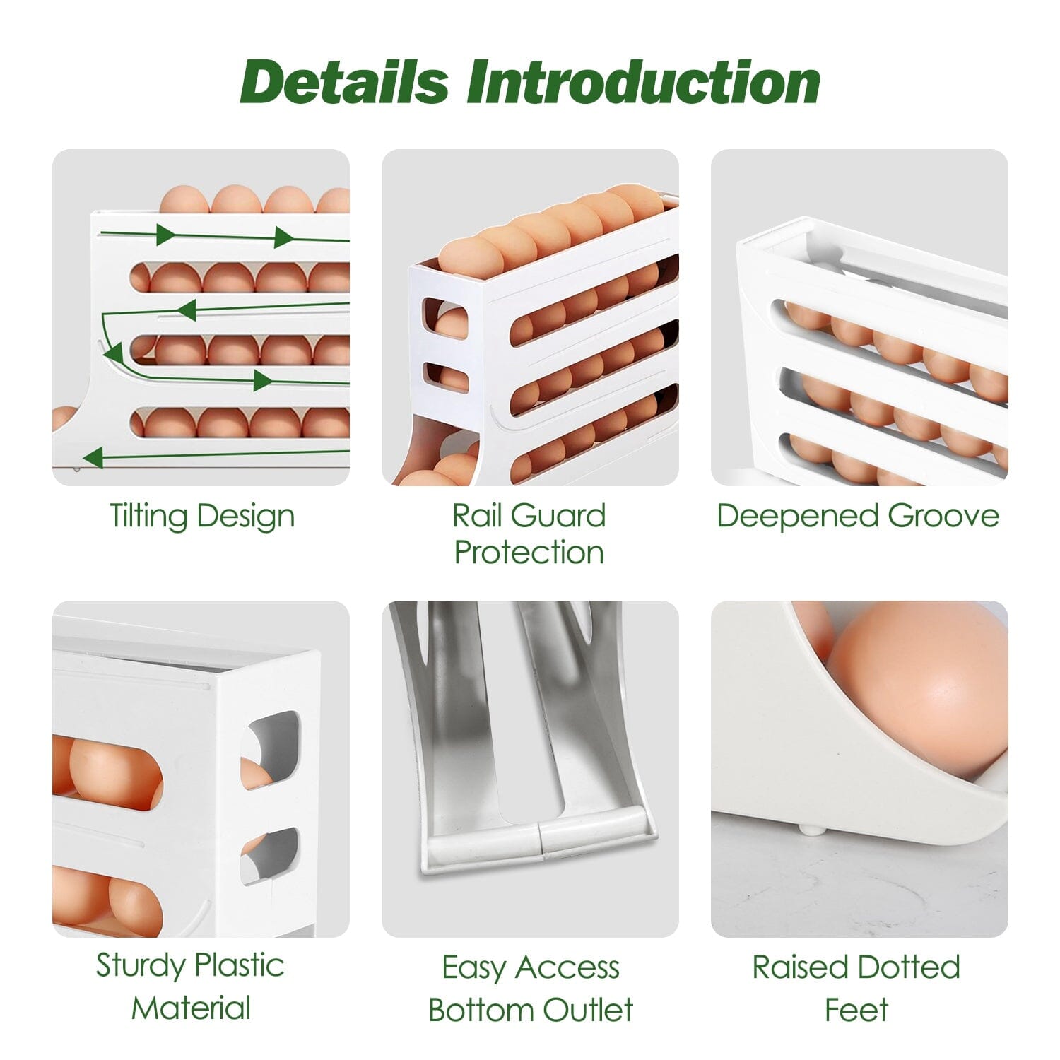 3-Pieces: 4-Tiers Egg Holder Auto Rolling Fridge Egg Organizer Purchase Sale Online