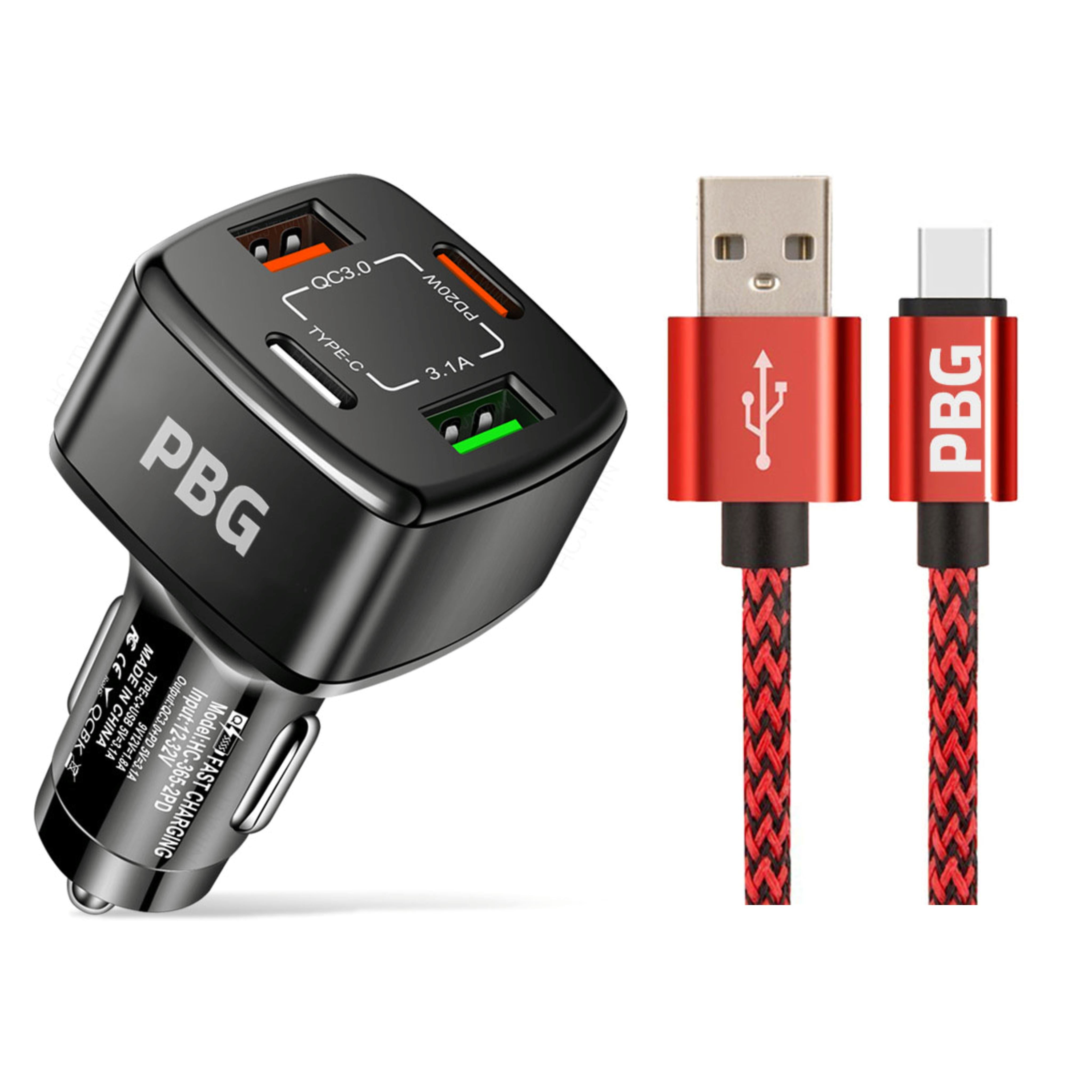 PBG 4-Port PD/USB Car Charger and 10FT Zebra Style Lightning Cable Bundle Cheap Pice Discount Authentic