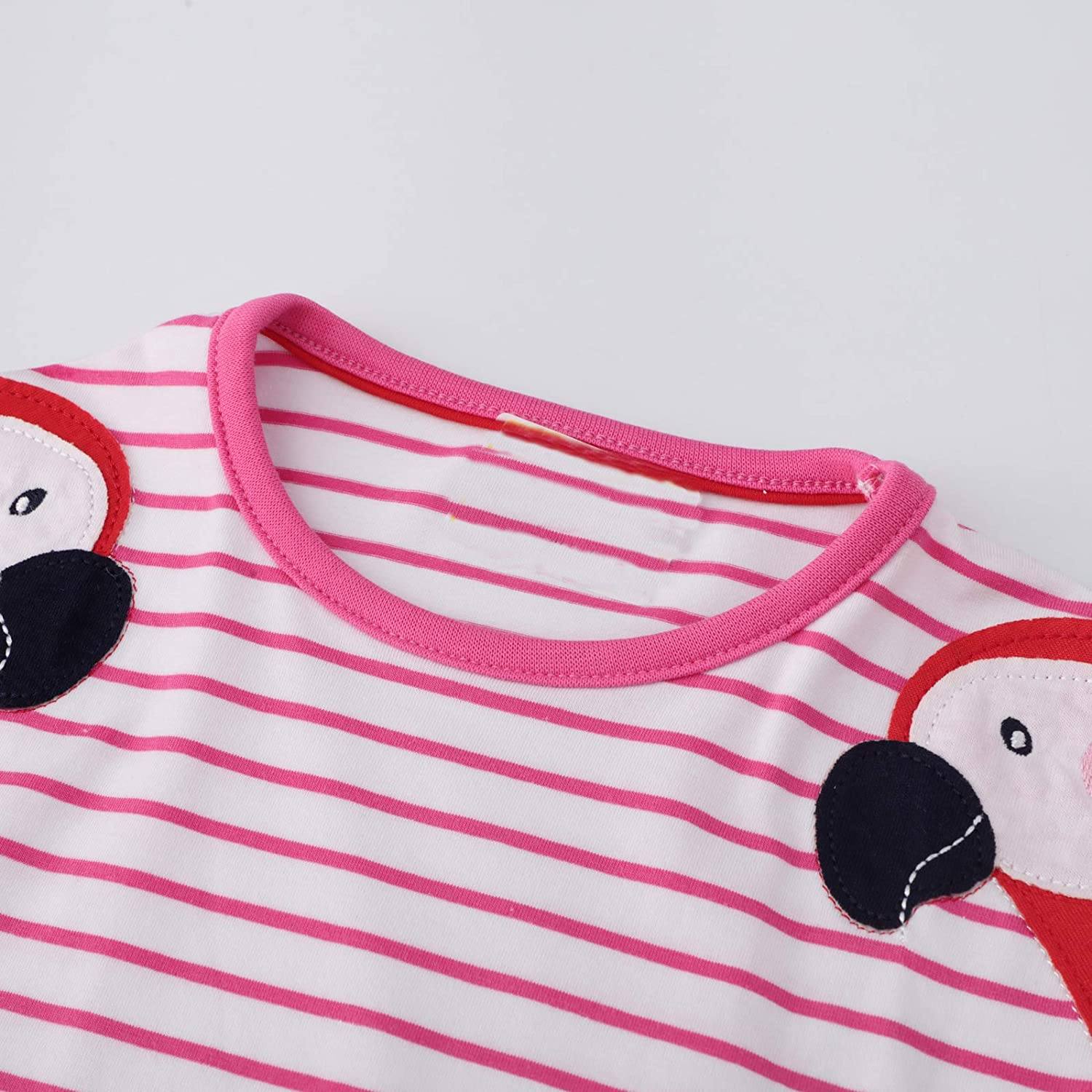 Girls Cotton Long Sleeve Casual Cartoon Appliques Striped Jersey Dress Cheap Sale Release Dates