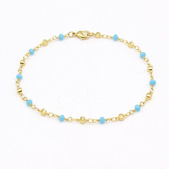 18k Gold Filled High Finish Polish Turquoise Ball Ankle Bracelet 2025 New Sale Online