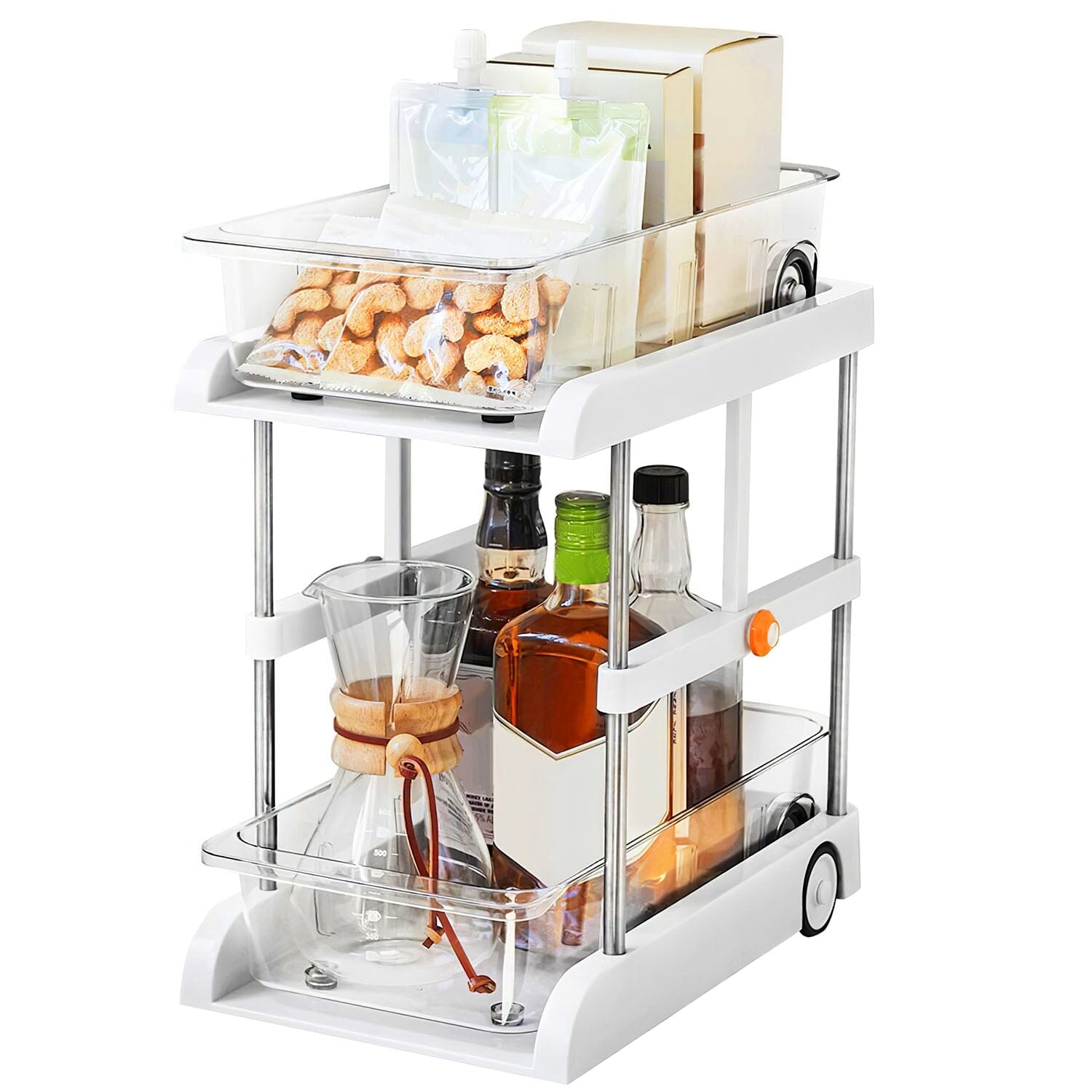 2-Tier Height Adjustable Under Sink Organizer with Flexible Wheels 2 Clear Trays Best Store To Get Sale Online