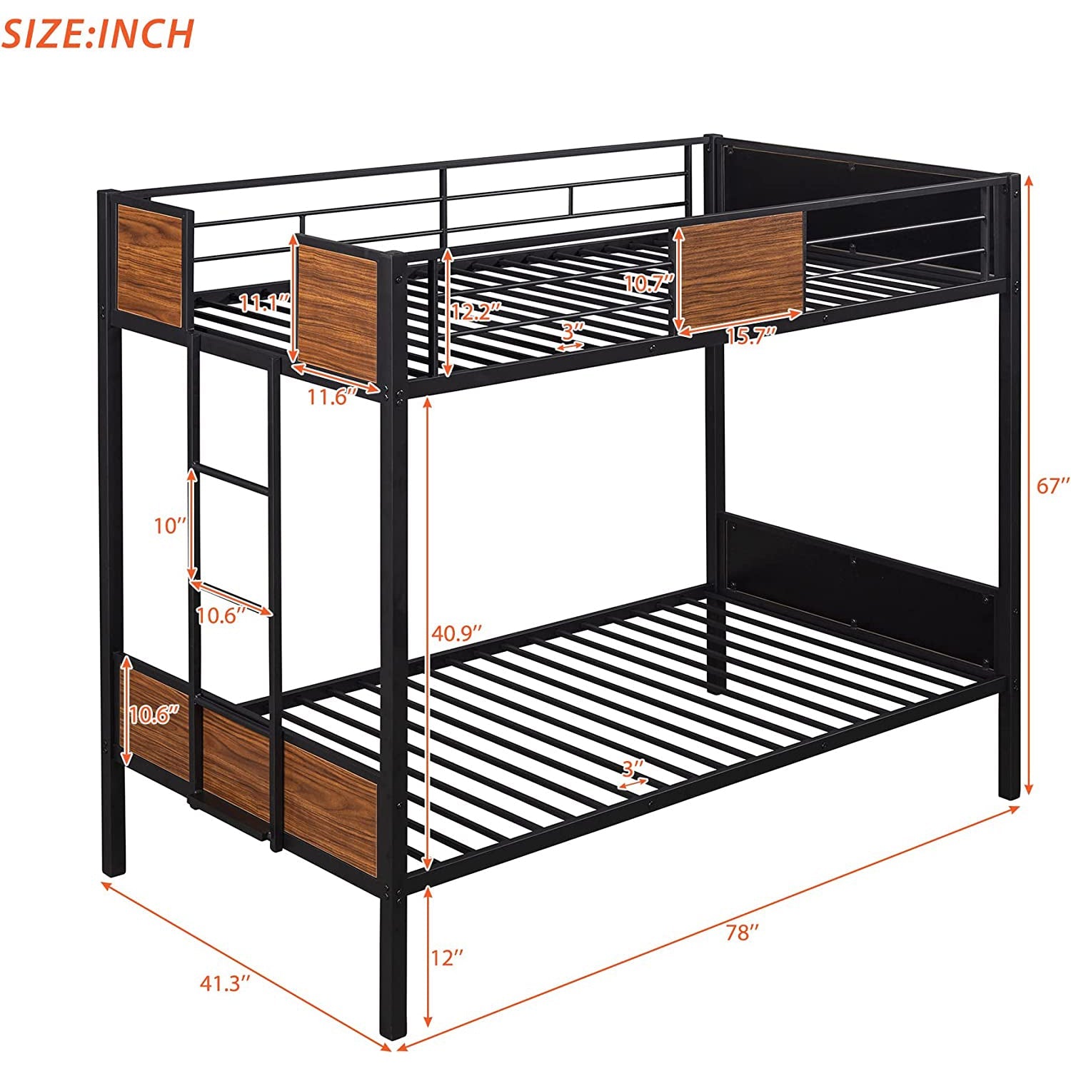 Metal Bunk Bed with Safety Railing Ladder Collections For Sale