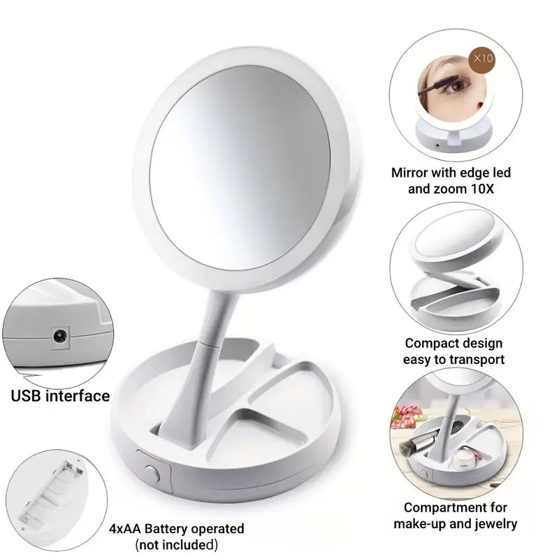 Foldable Makeup Mirror With LED Light Official Site