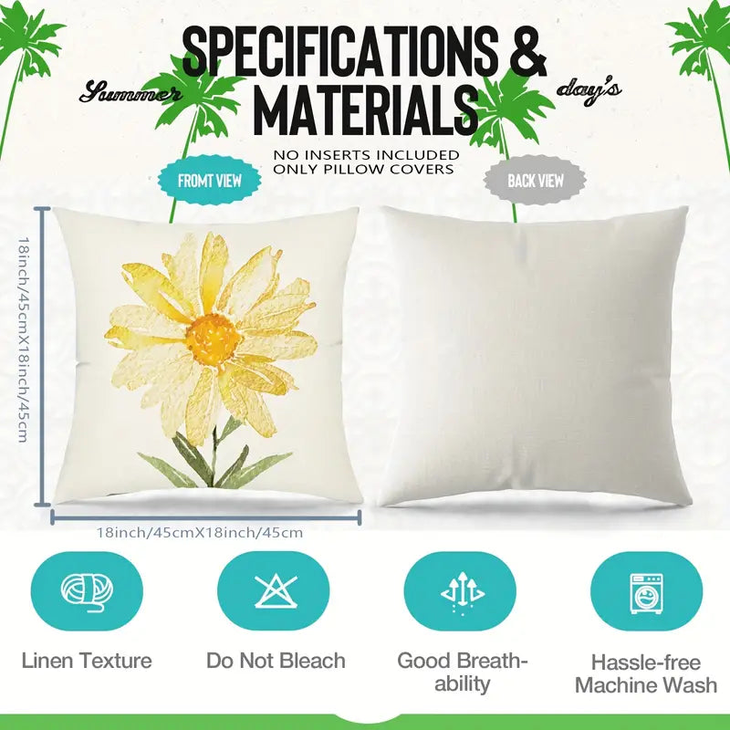 4-Pieces: Summer Flowers Printed Throw Pillow Cover Cushion Pillow Case Geniue Stockist For Sale