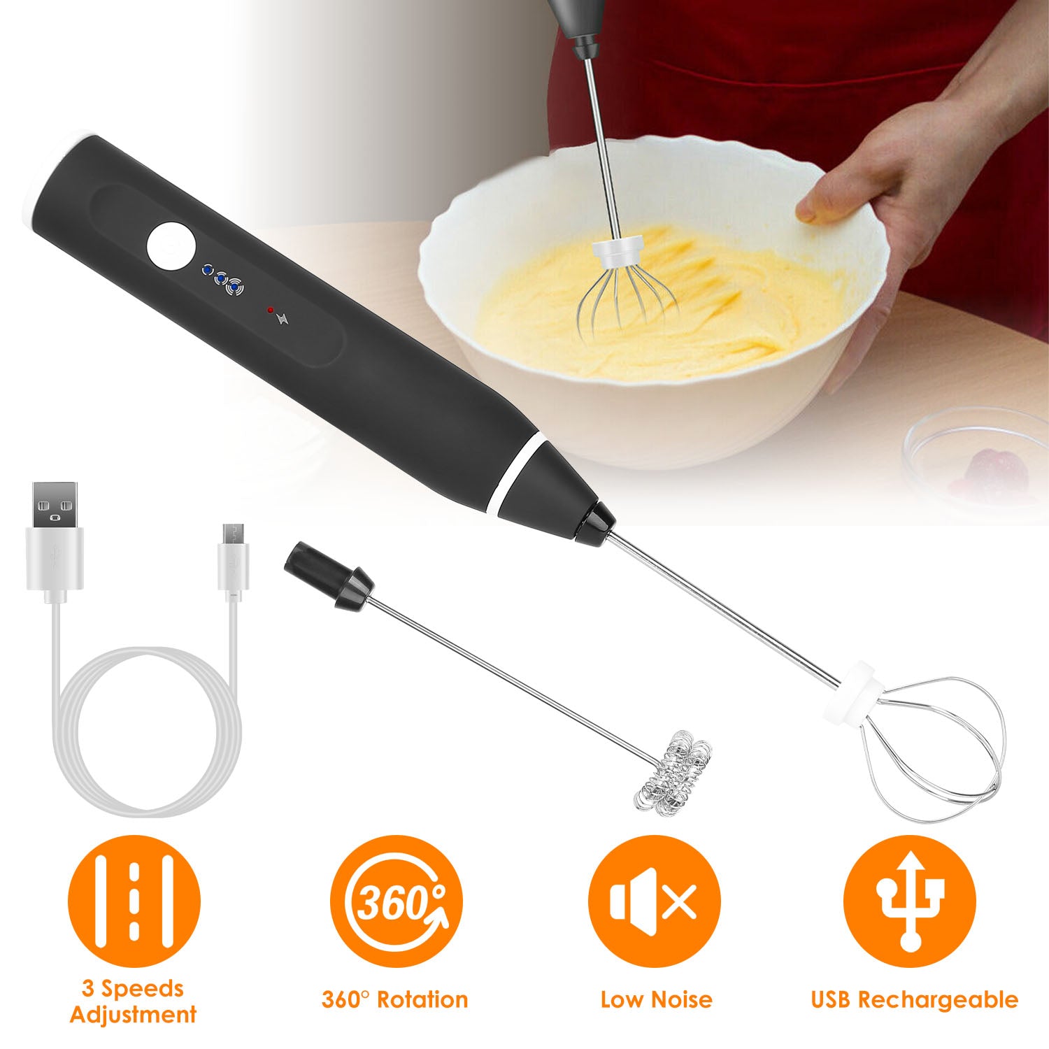 Electric Milk Frother with 2 Whisk Heads Sale Geniue Stockist