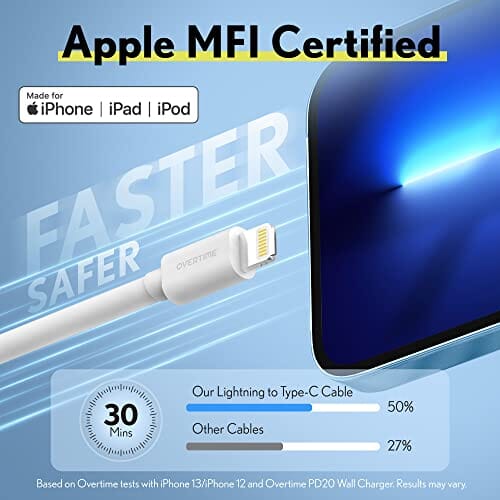 Overtime iPhone MFI Certified 10ft USB-C to Lightning Charging Cable Outlet Discount Authentic