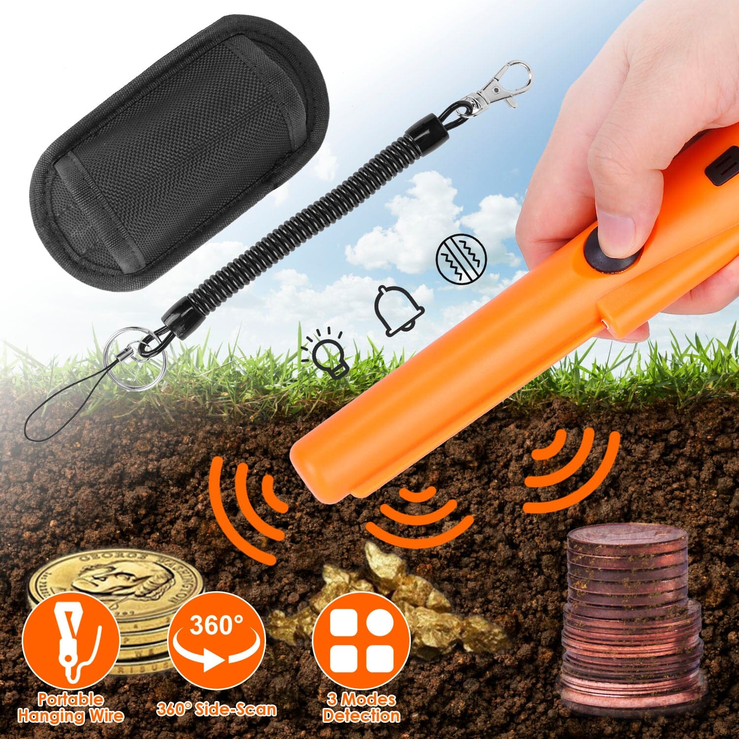 Metal Detector Pin Pointer with Retractable Hanging Wire Cheap Sale Latest Collections