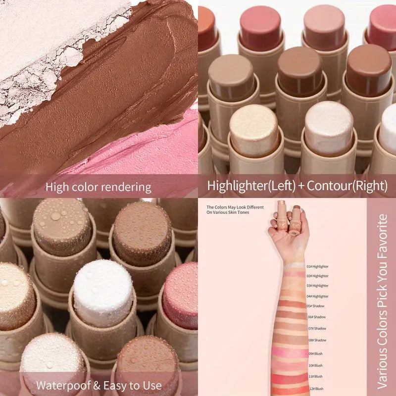 4-Pieces: Waterproof Cream Contour and Highlighter Kit with Brush Outlet For You