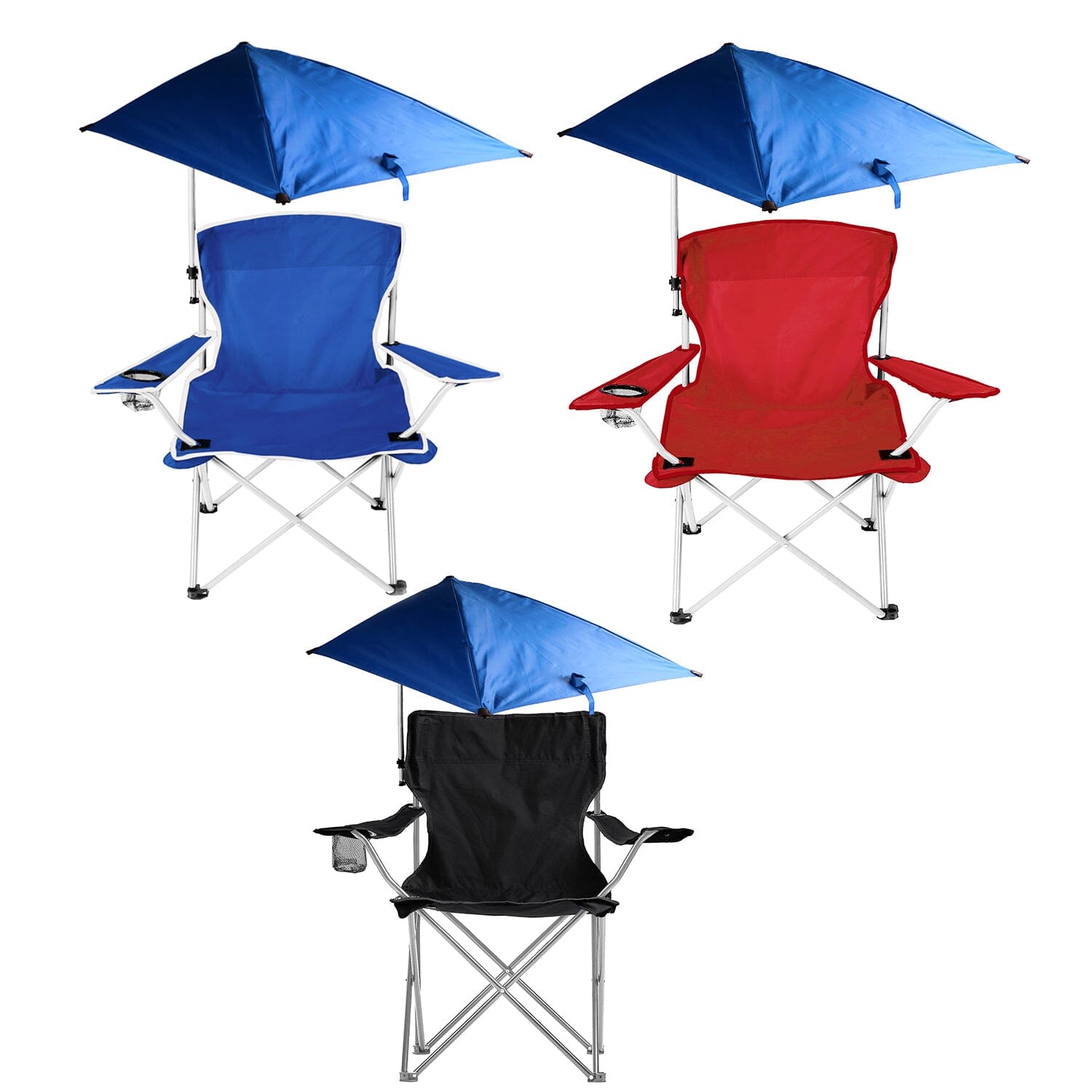 Foldable Beach Chair with Detachable Armrest Adjustable Canopy Stool with Cup Holder Tumblr