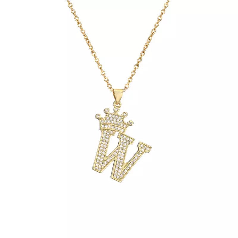 Stainless Steel Gold Overlay Hip Hop Crown A-Z Letters Necklace for Men and Women Outlet Buy