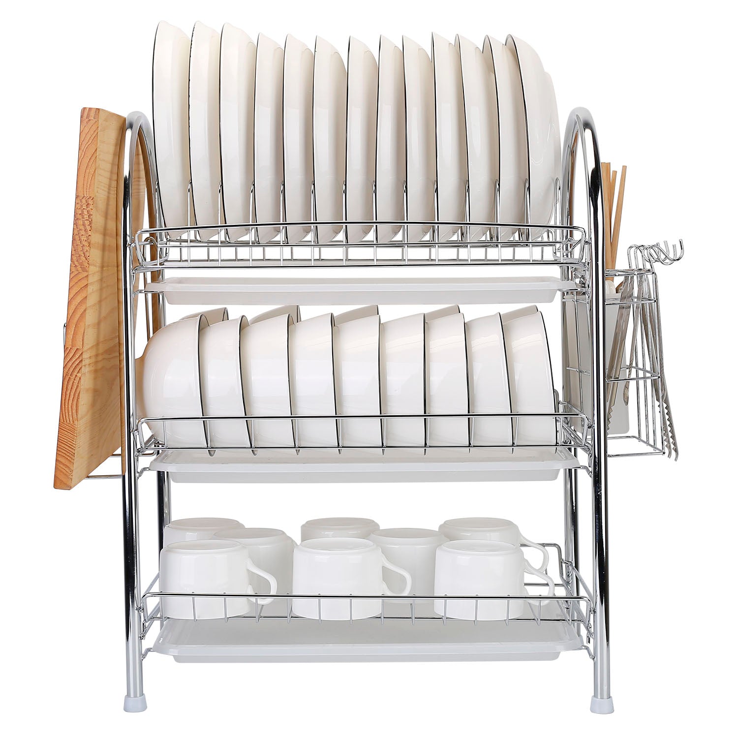 3-Tier Dish Drying Rack Shelf with 3 Drain Trays Chopping Board For Cheap Sale Online