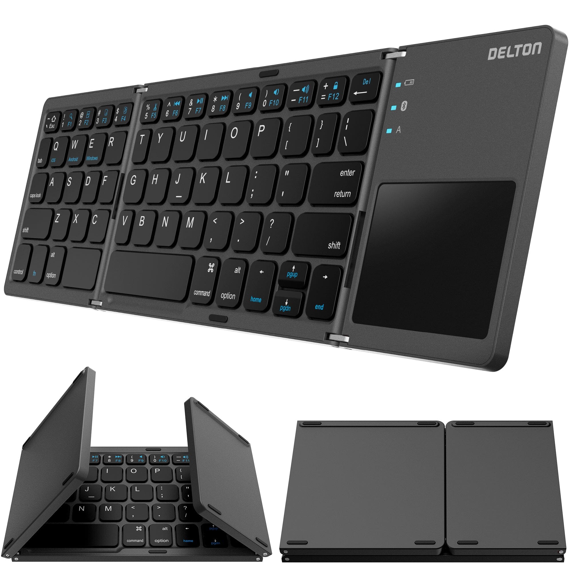 Delton F75 Bluetooth Keyboard with Sensitive Touchpad, Portable & Folding Design, Rechargeable Wireless Keyboard, Compatible with PC/Laptop, iMac, Tablets, Smartphones and More - Black Geniue Stockist For Sale