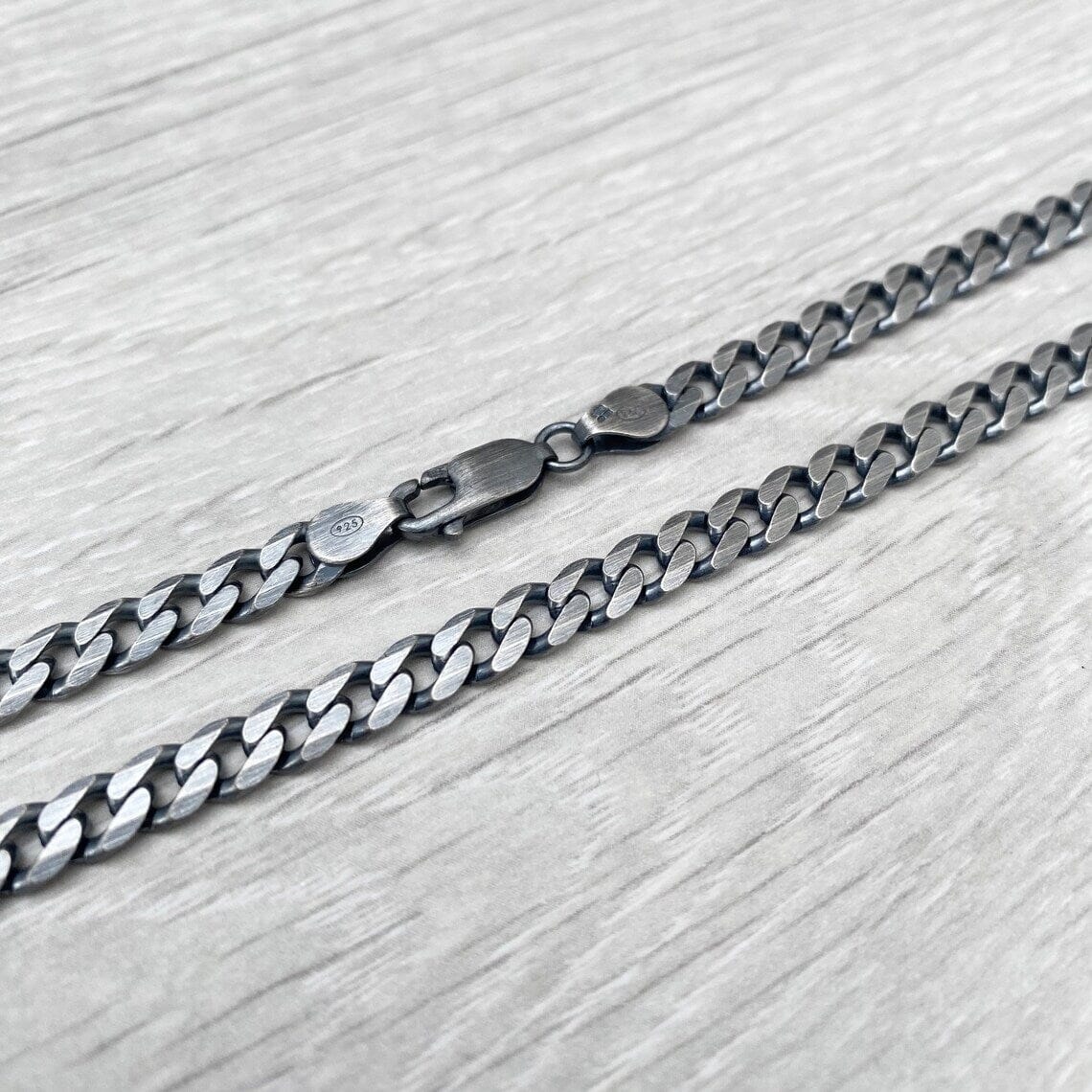 925 Sterling Silver Italian Solid Flat Cuban Curb Link Chain 5.7mm, Titanium Gunmetal Finish Ebay