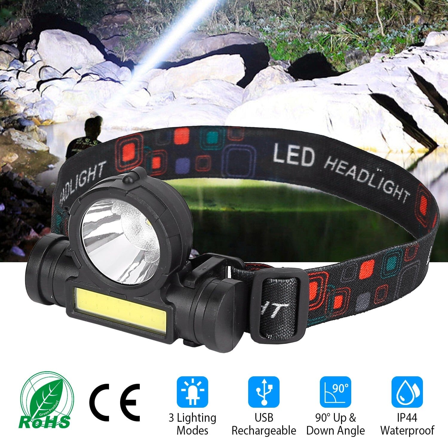 LED Headlight Super Bright Head Torch with 3 Lighting Modes The Cheapest For Sale