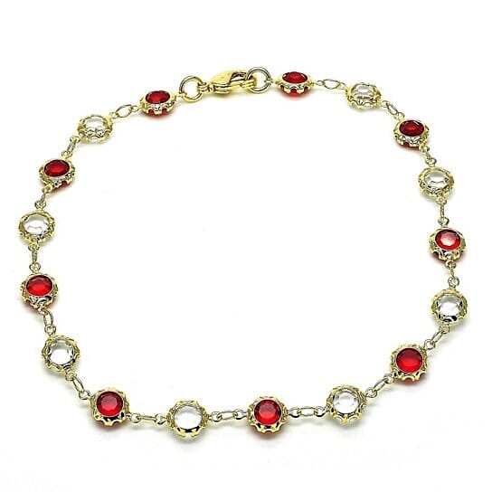 18k Gold Filled High Polish Finsh Gold Crystal Red And White Round Anklet 10'' Cheap Sale Looking For