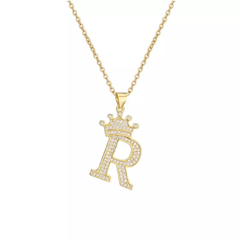 Stainless Steel Gold Overlay Hip Hop Crown A-Z Letters Necklace for Men and Women Outlet Buy