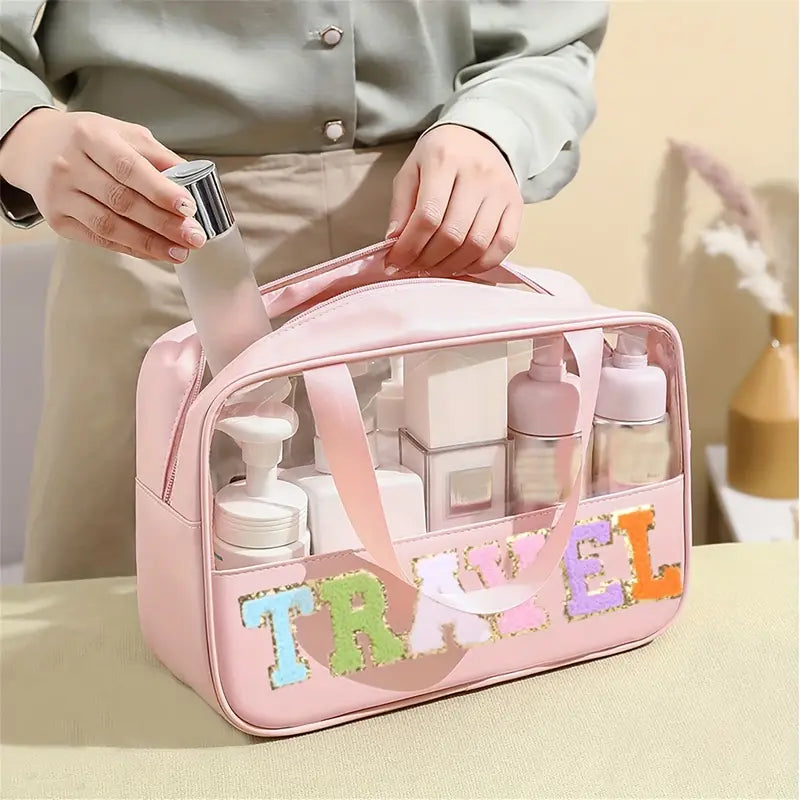 Transparent Letter Pattern Makeup Bag with Handle Best Deals