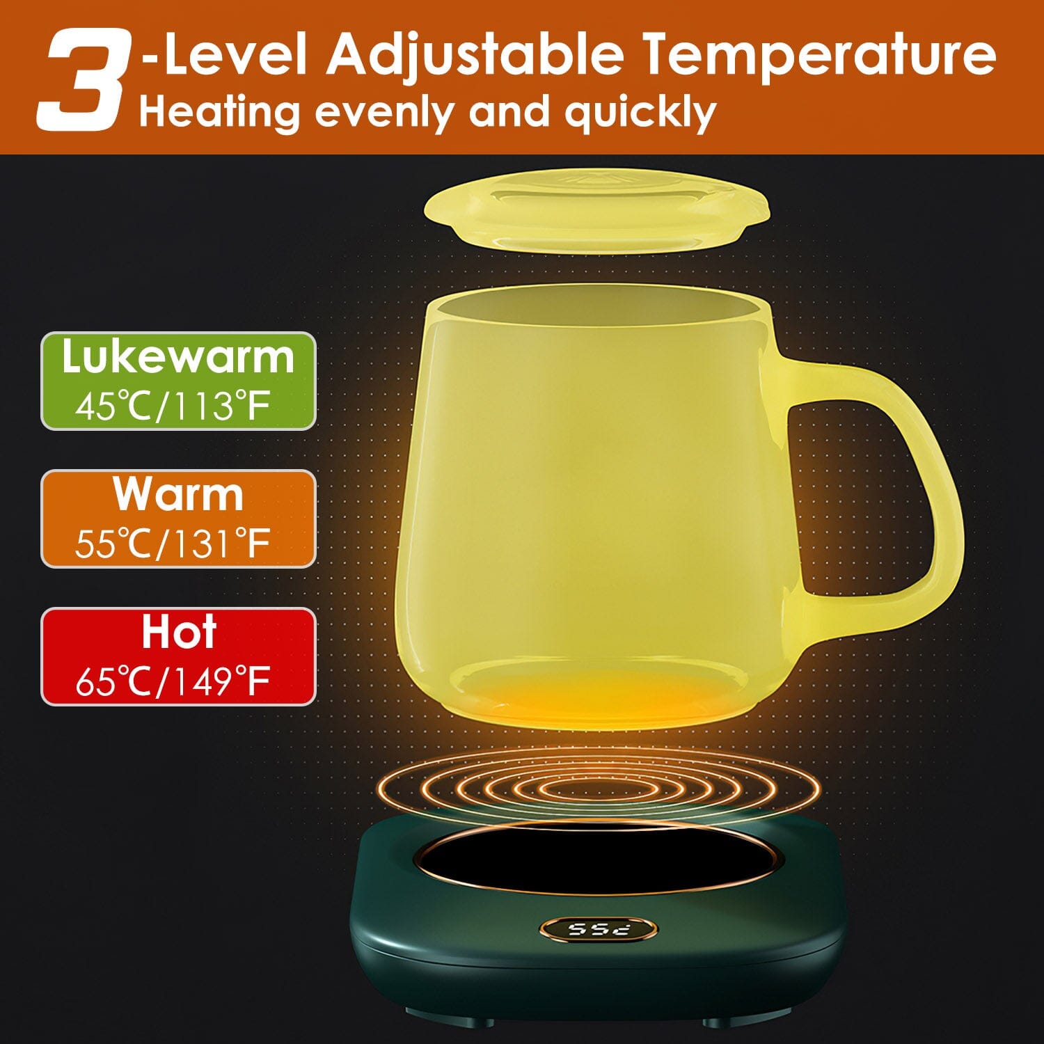 Auto Shut Off USB Coffee Mug Heating Plate with 3 Temperature Setting Outlet Choice