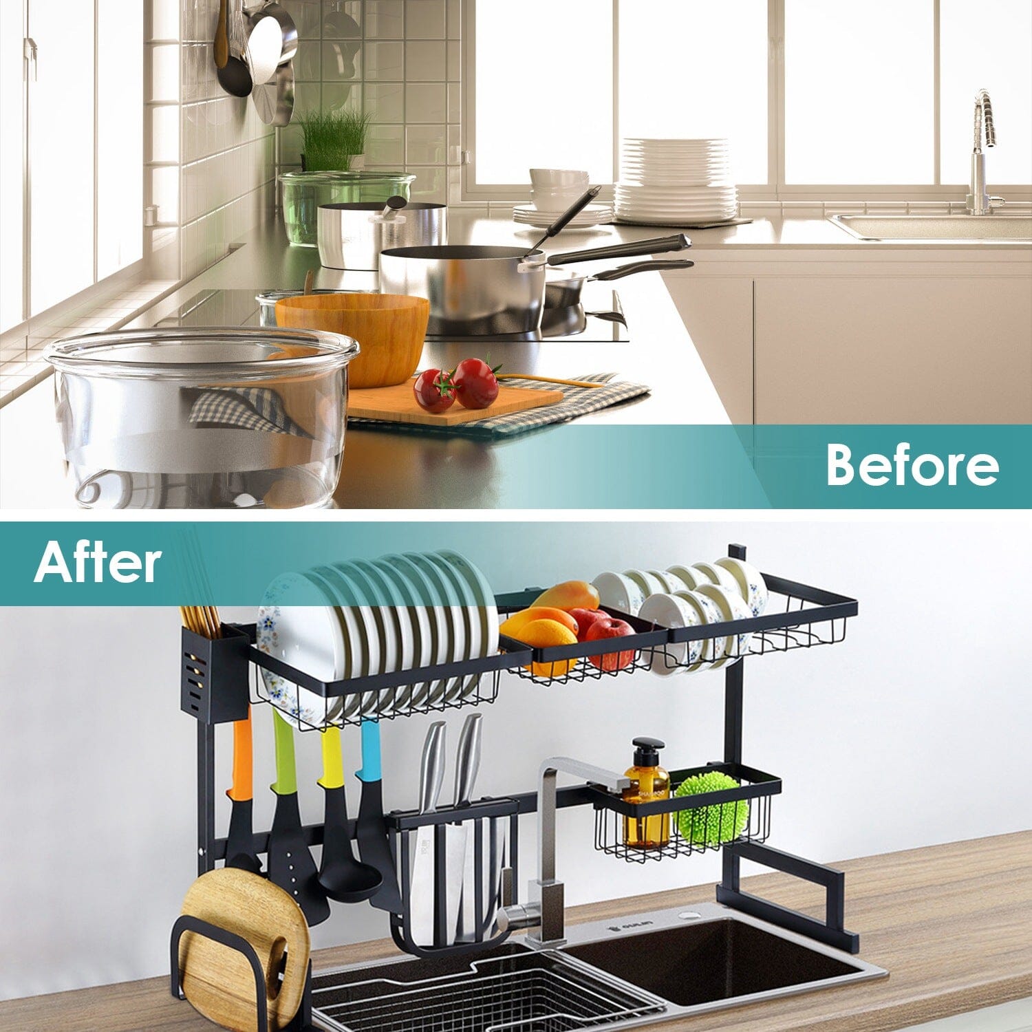 2-Tier Over the Sink Dish Drying Rack Inexpensive