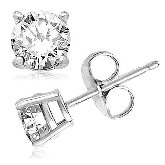 2-Pairs: White Gold High Polish Finish Stud Earrings Cubic Zirconia Round and Princess Cut Outlet Low Shipping Fee