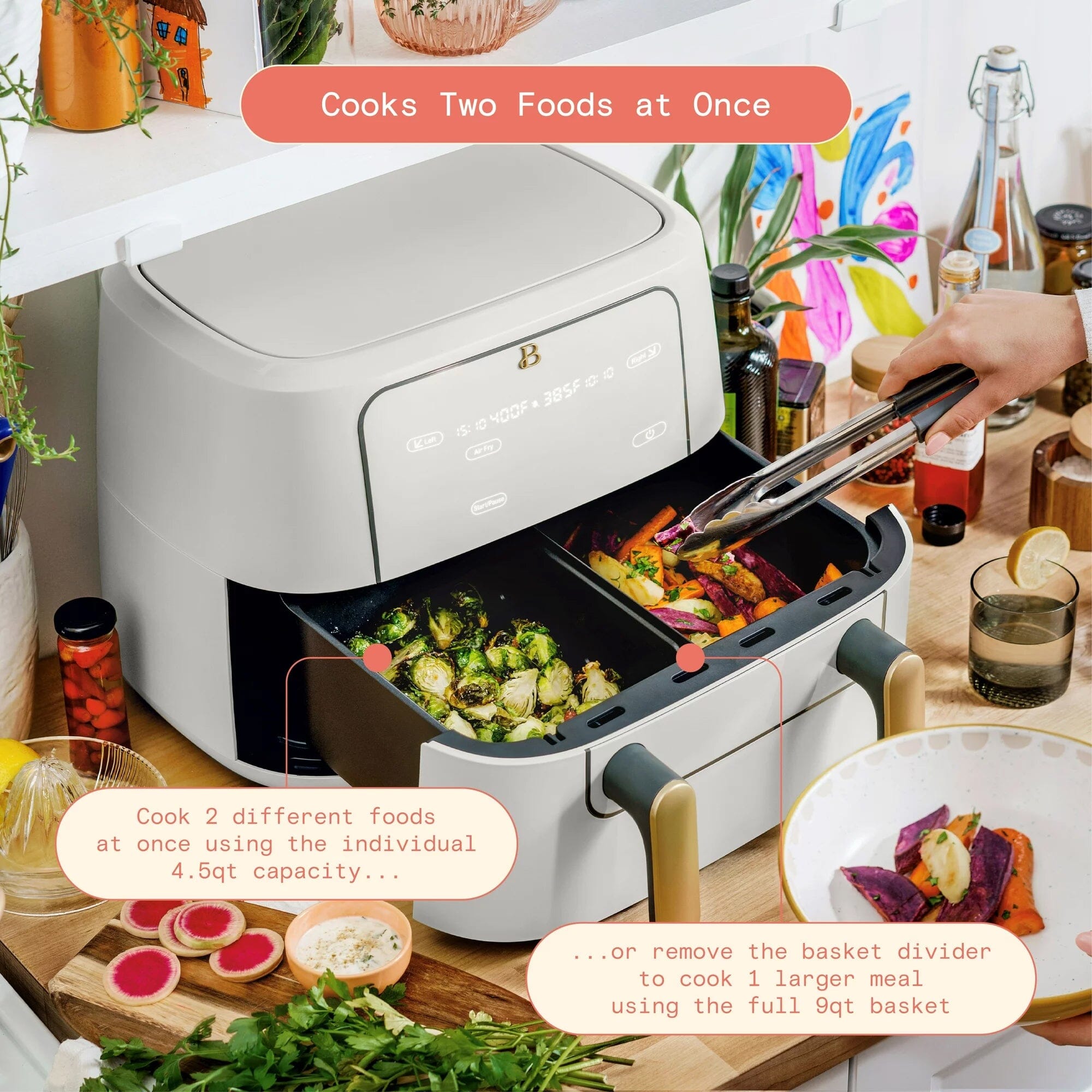 Beautiful 9 QT TriZone Air Fryer White Icing by Drew Barrymore Outlet 2025 New