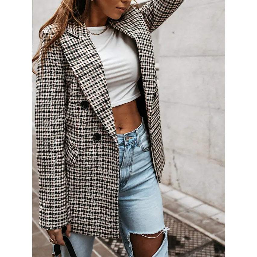 Women's Blazer Casual Jacket Long Sleeve Plaid Check Quilted Visit New Sale Online