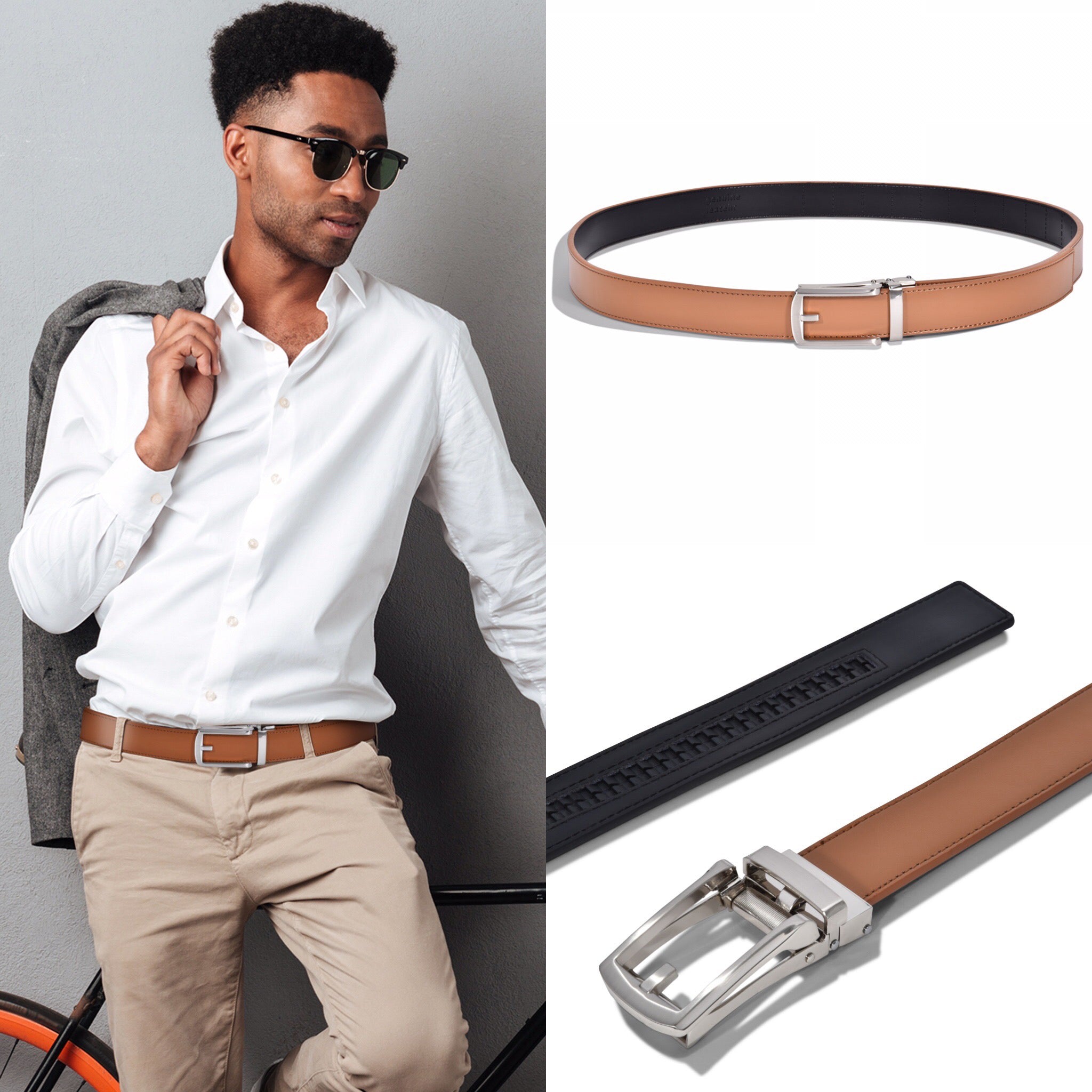 2-Pack: Carlo Fellini Men's Ratchet Belt Genuine Leather Belt Sale Cheapest Pice