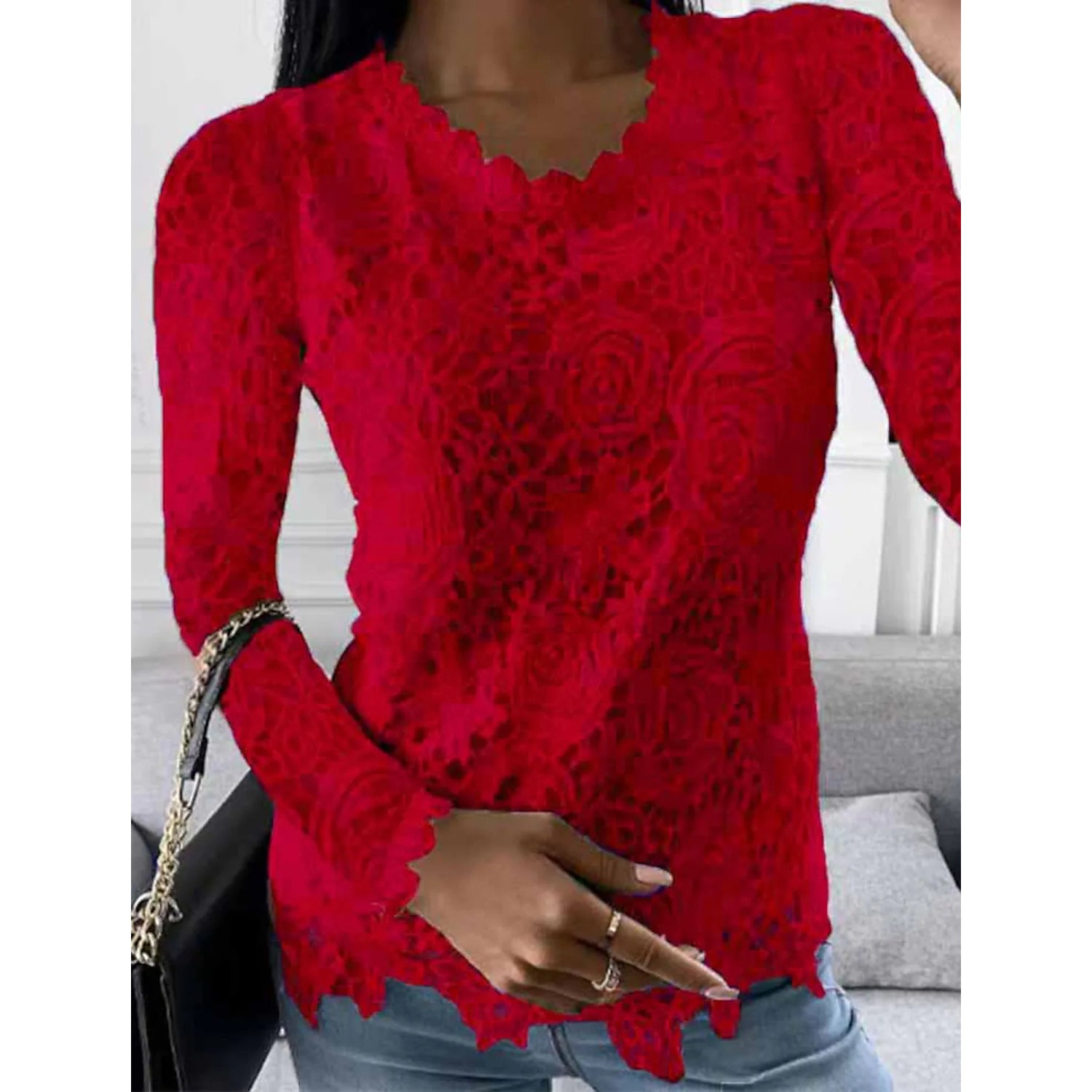 Women's Floral Lace Long Sleeve Blouse Shirt Best Sale Online