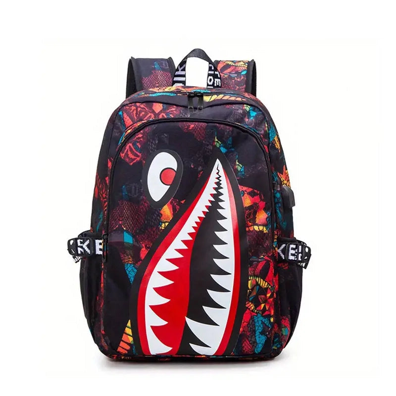 Shark Patterned Nylon Student Backpack Explore Online