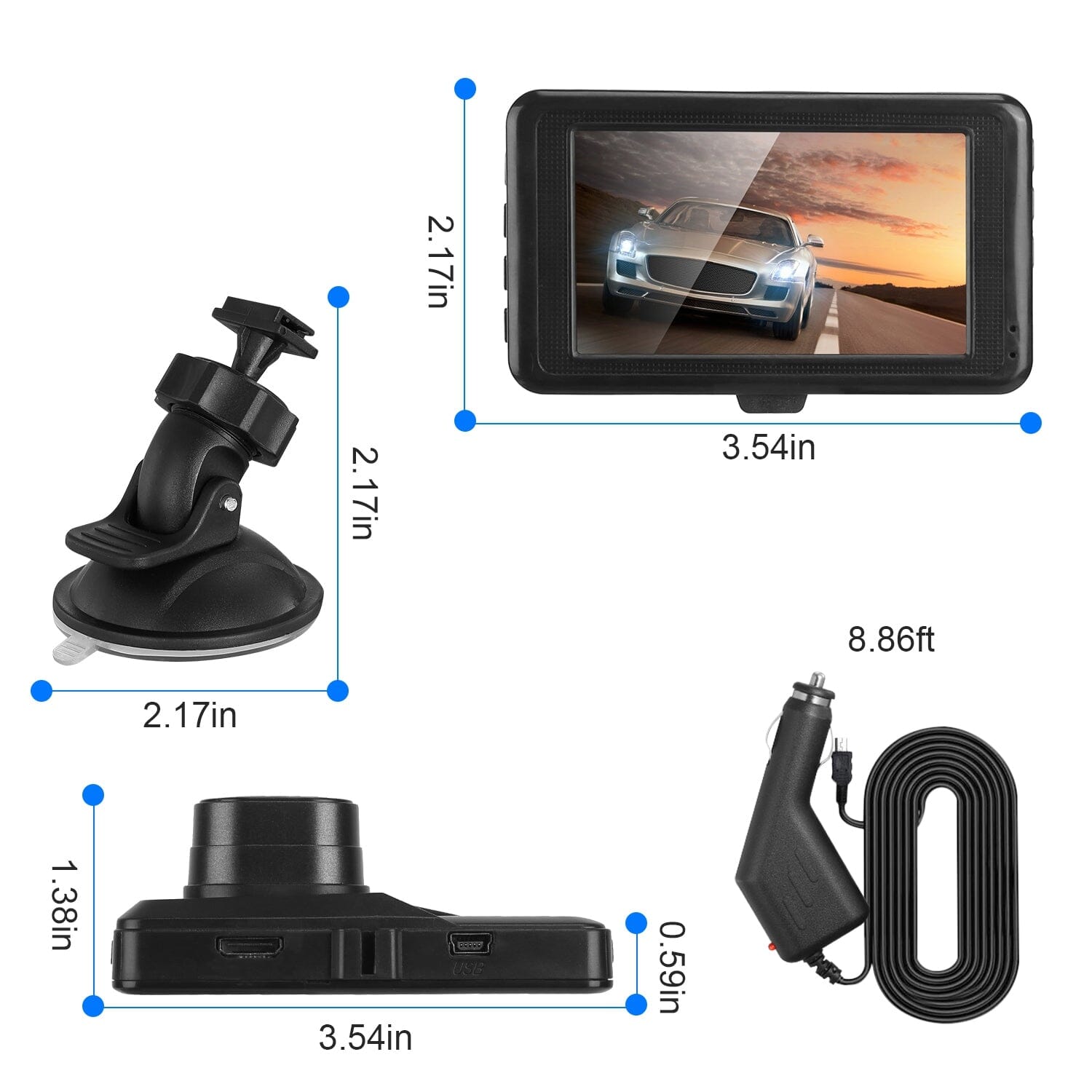 1080P Car DVR 3 Camera Dash Cam with 100° Angle Loop Recording Motion Detection Free Shipping Fashionable