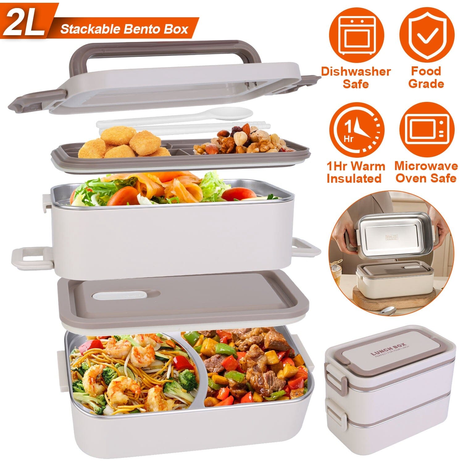 Bento Lunch Box 3 Stackable Food Container with Chopsticks and Spoon Discount 2025 New