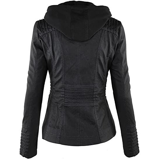 Lock and Love Women's Removable Hooded Faux Leather Jacket Sale Big Discount