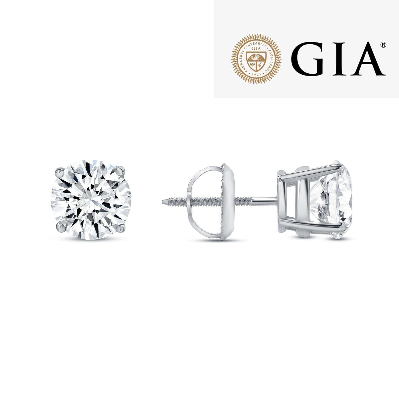 14K Solid White Gold 2.00ct Lab-Grown Round IGI Certified Diamond Stud Earrings Cheap Brand New Unisex