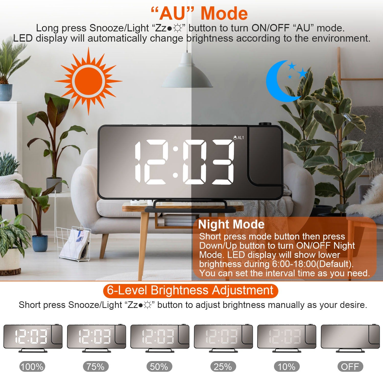 Projection Alarm Clock LED Digital Alarm Clock with Dual Alarms Snooze Sale 2025 Unisex