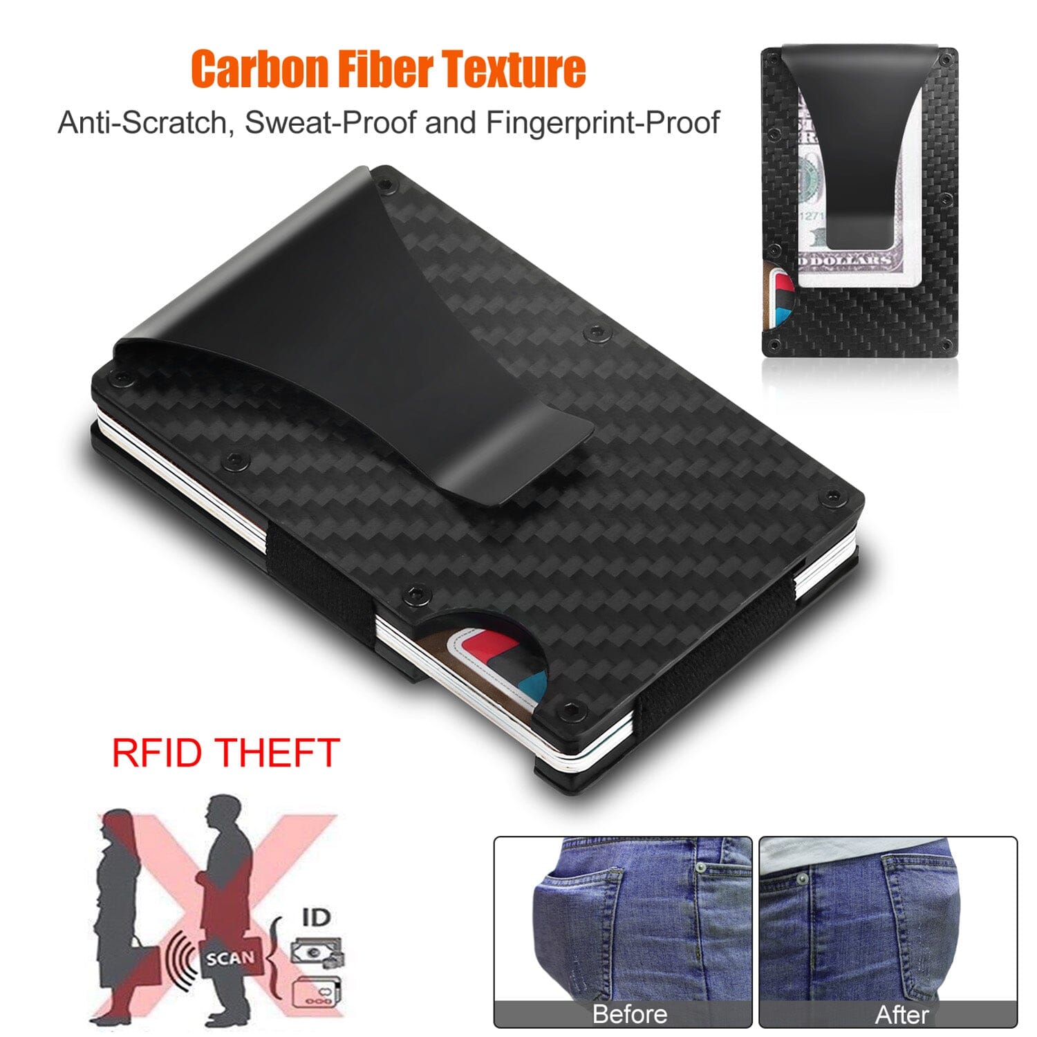 Credit Card Holder with Cash Clip Carbon Fiber RFID Blocking Scan for Men 2025 Cheap Online