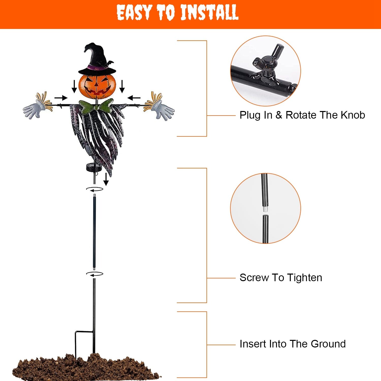 Solar Powered Scarecrow Shape Stake Light Halloween Decoration Official