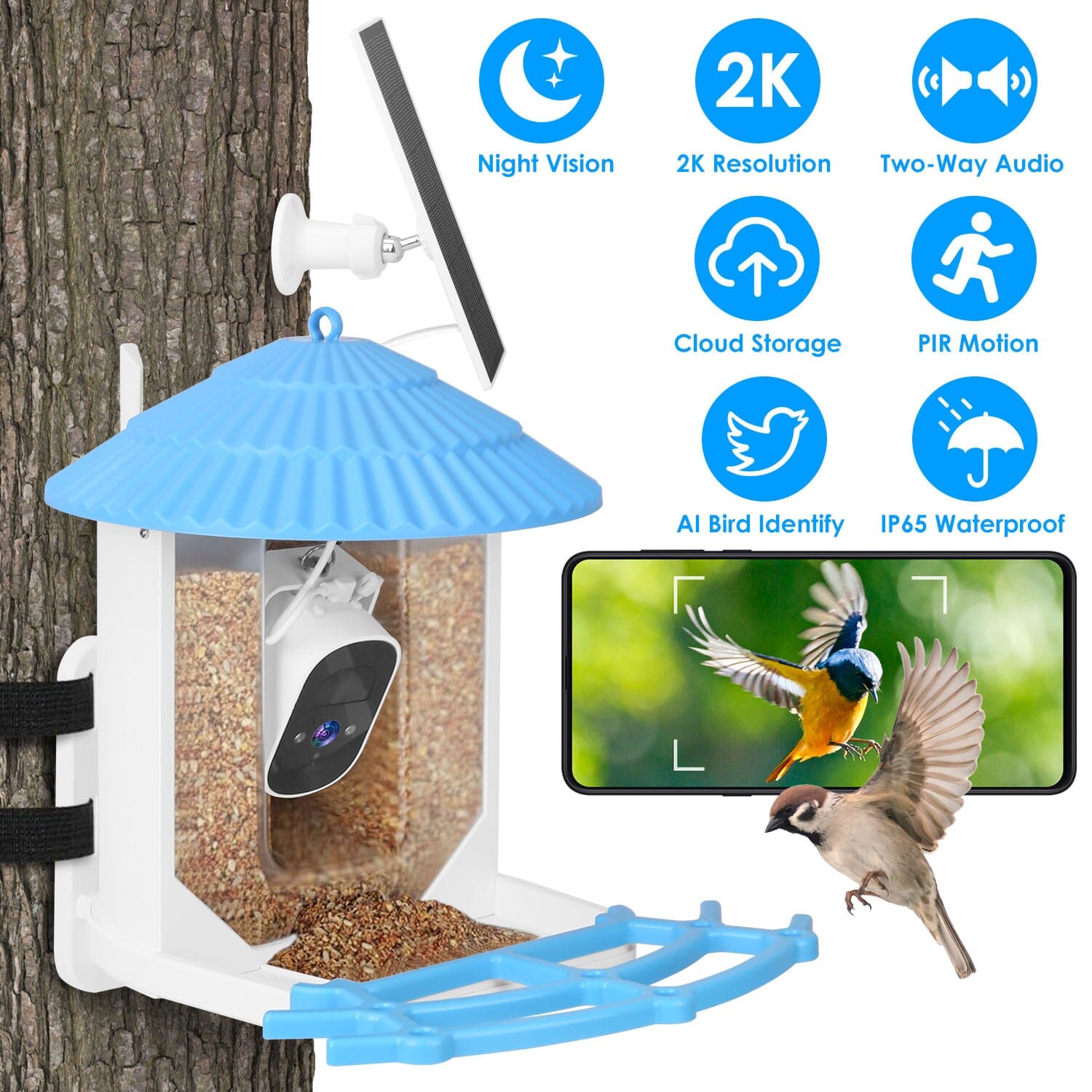 Solar Powered Smart Bird Feeder with PIR Motion AI Two-Way Audio Discount Collections