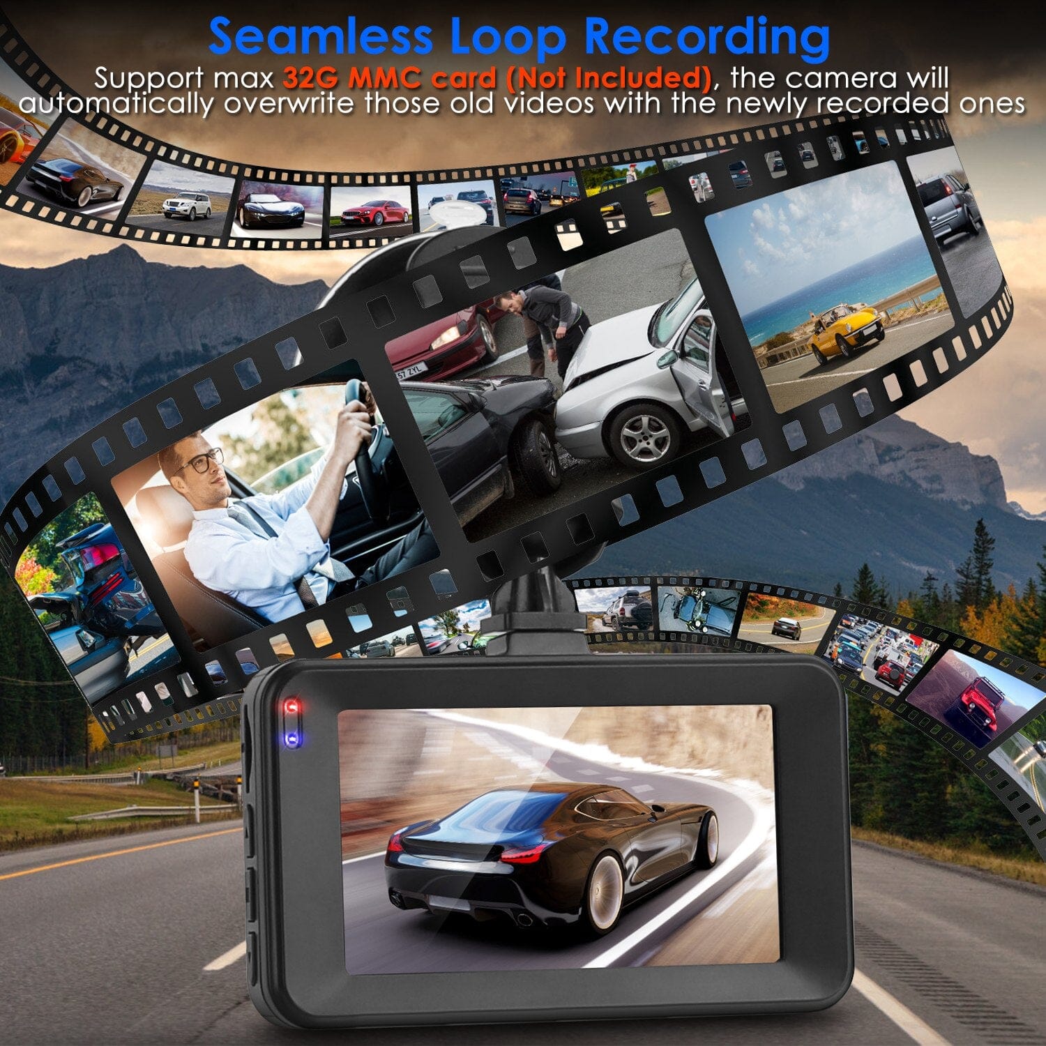 1080P Dual Dash Cam 3 Screen with Front and Rear Camera G-Sensor Motion Night Vision Loop Recording 2025 New For Sale