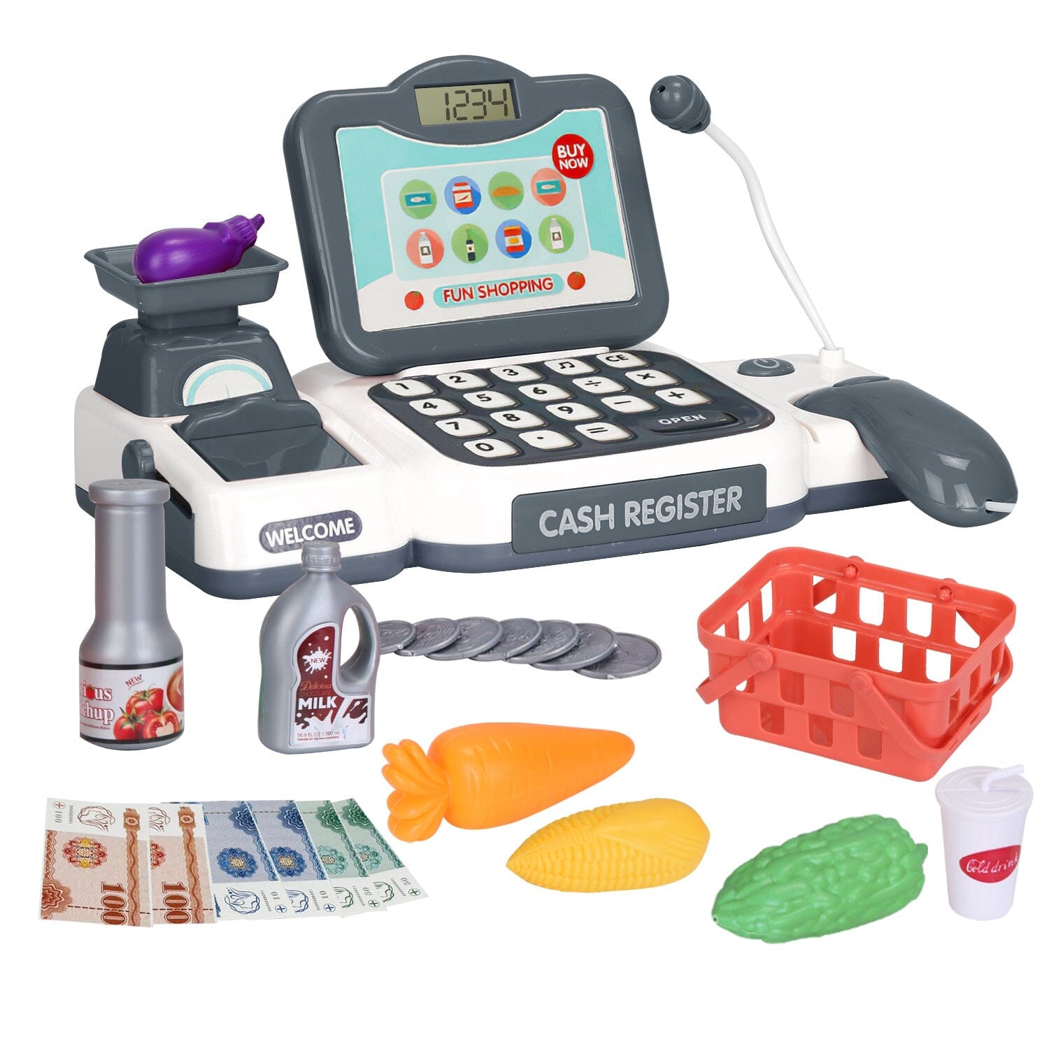 Kids Cash Register Pretend Play Cashier Toy with Scanner Calculator Real Cheap Online