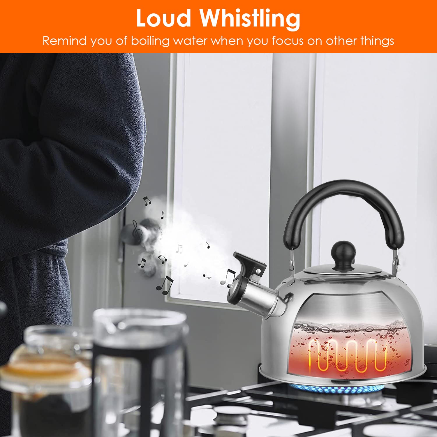 2.1 Quarts Stainless Steel Whistling Tea Kettle Stovetop Induction Gas Teapot 2025 New Cheap Pice