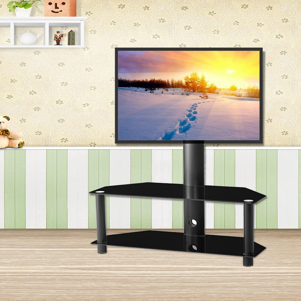 Multi-Function Angle and Height Adjustable Tempered Glass Metal Frame Floor TV Stand Buy Cheap Outlet Locations