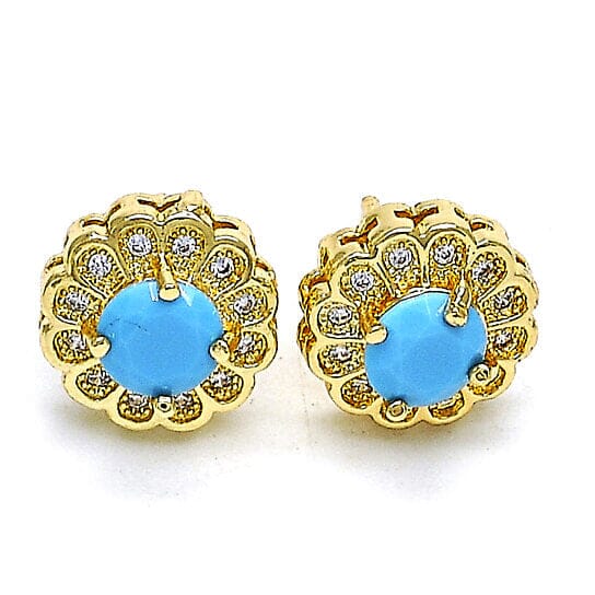 14k Gold Filled High Polish Finsh Turquoise Flower Stud Earring with Micro Pave Free Shipping Classic