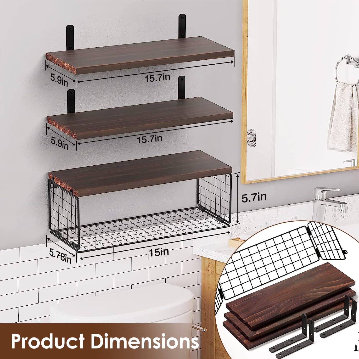 2-in-1 Floating Shelves Wall Mounted with Storage Basket Purchase Cheap Pice