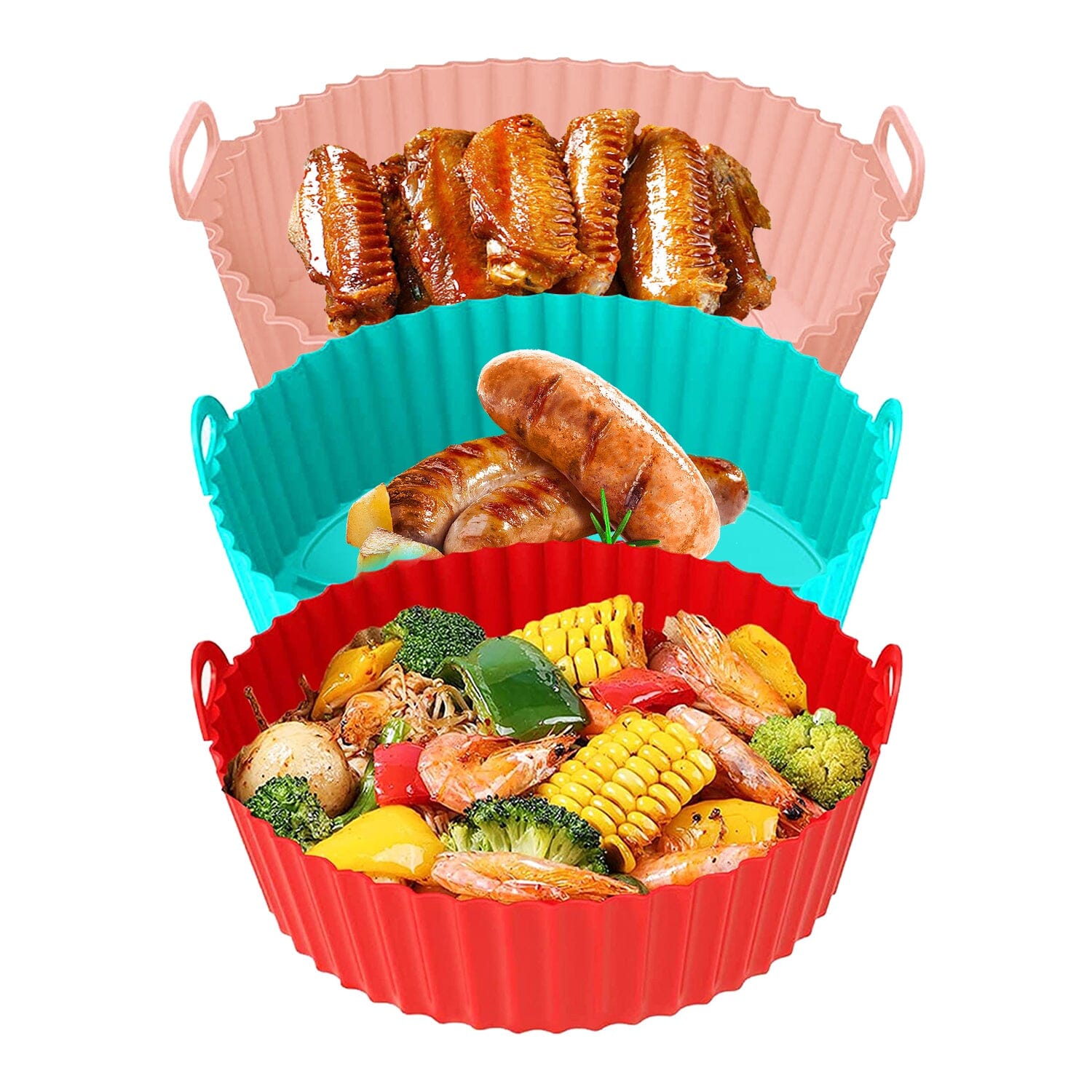 3-Pieces: Reusable Foldable Air Fryer Silicone Pot for 4+ Quart Air Fryer Oven Discount Latest