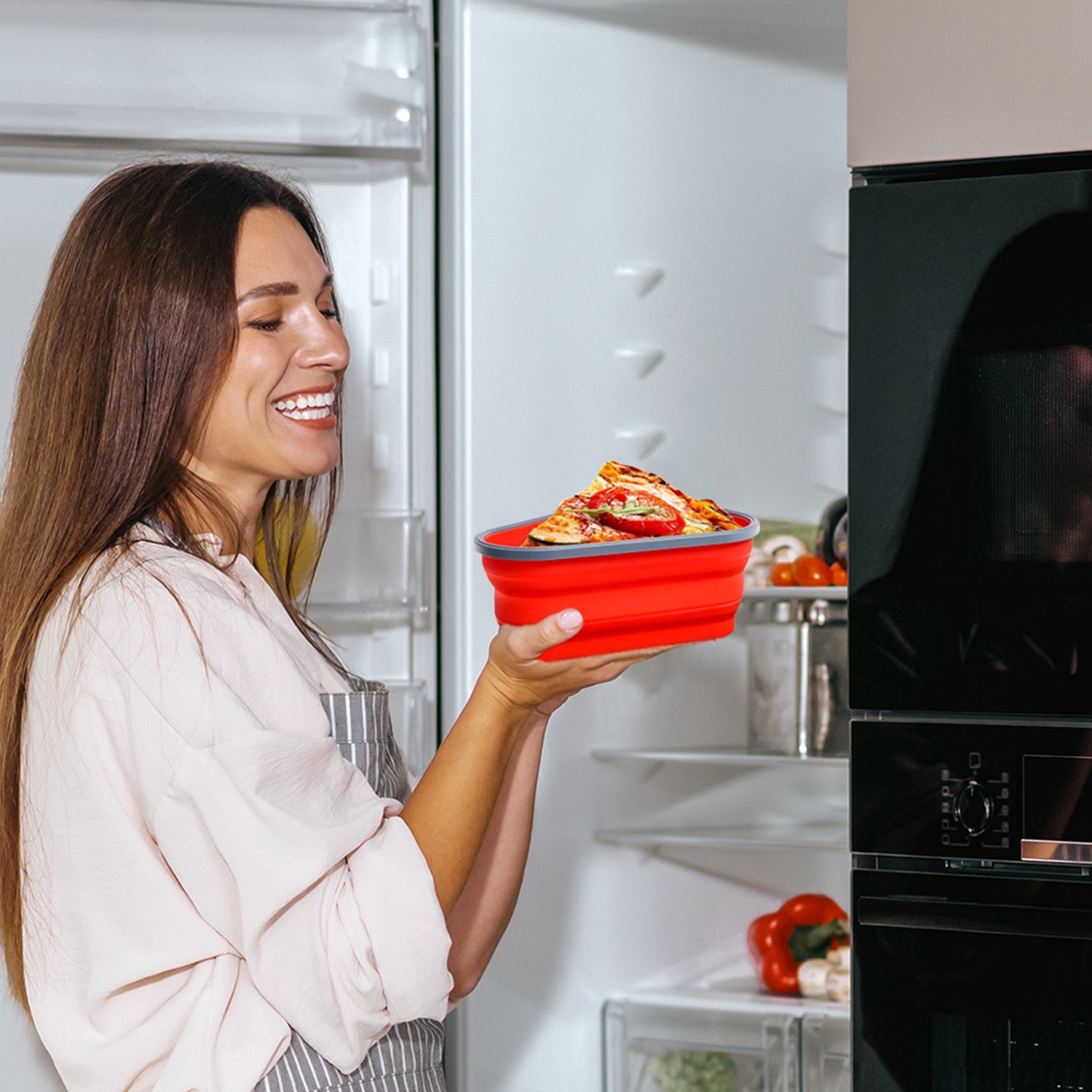 Collapsible Adjustable Reusable Pizza Storage Container with 5 Microwavable Serving Trays Clearance Purchase